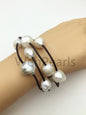 13-15mm very very big pearl - 4 rows Leather Pearls Bracelet - Genuine freshwater pearl - Real leather - Le7-082
