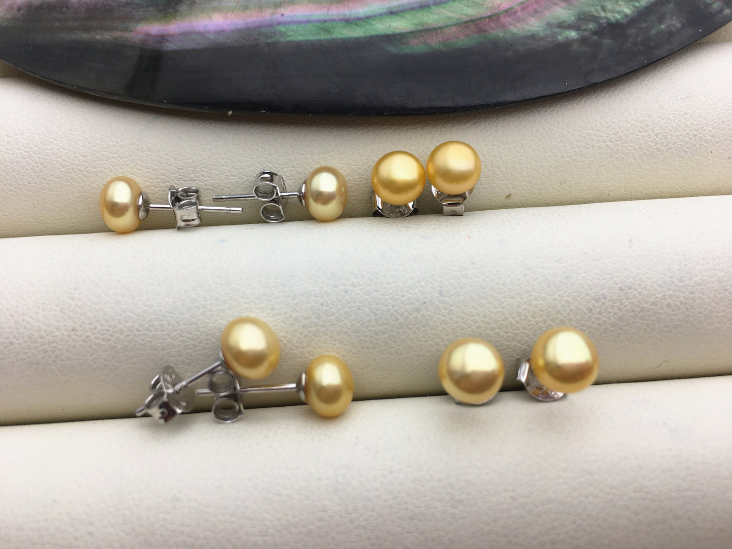 AAA 5-6mm Golden Yellow Pearl stud earrings, Sterling Silver,SE1-014