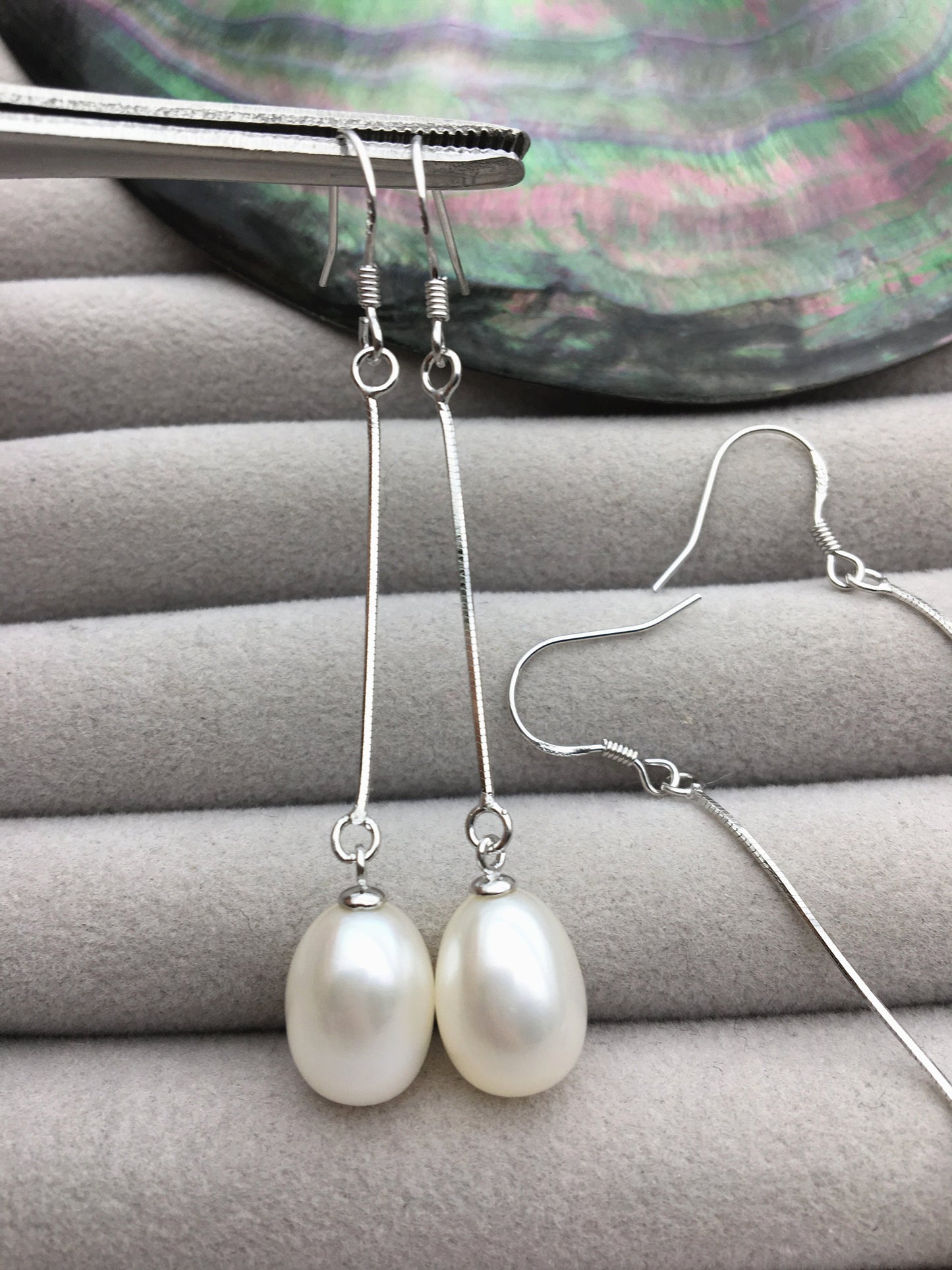 AAA White rice pearl Tassels dangle earrings,S925 Sterling Sliver pearl earrings,pearl for women,SE3-142