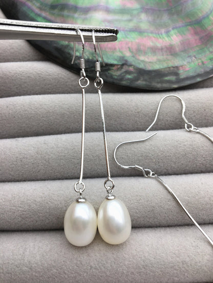 AAA White rice pearl Tassels dangle earrings,S925 Sterling Sliver pearl earrings,pearl for women,SE3-142