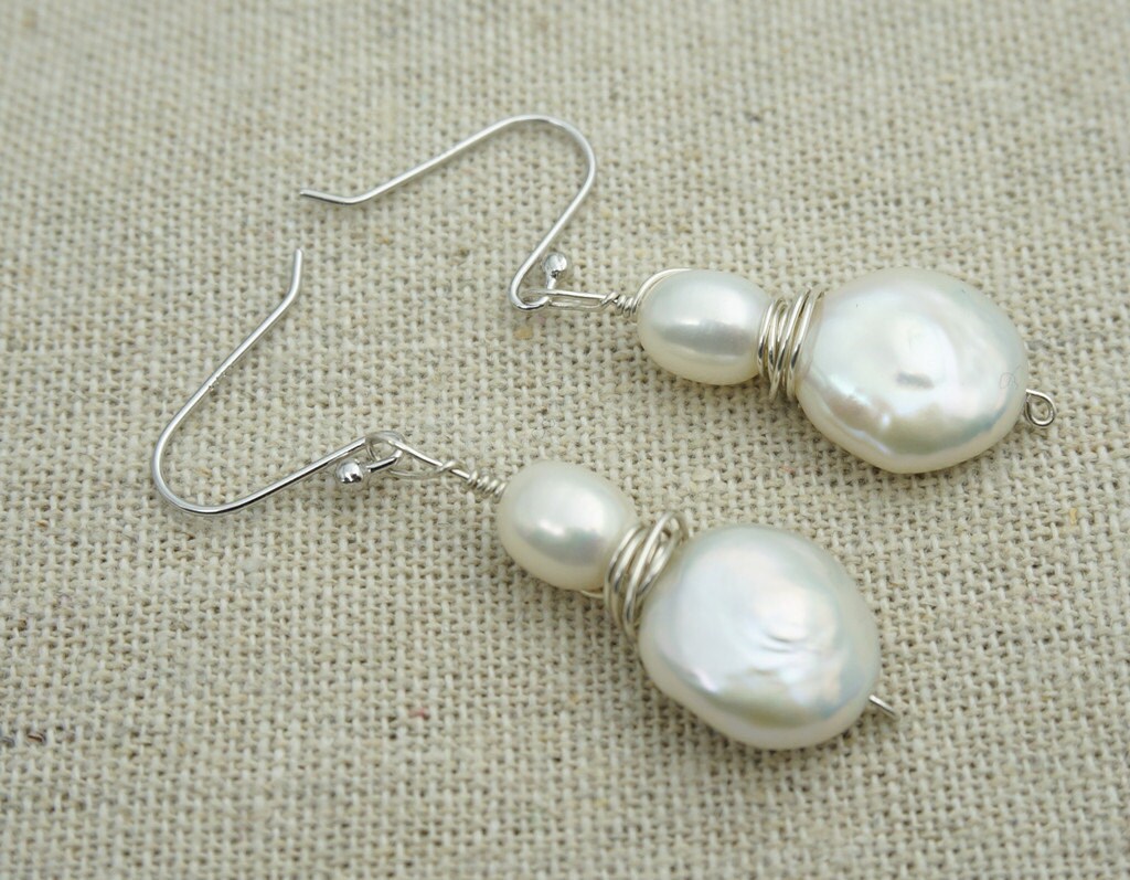 Hand made Fresh Water pearl dangle earrings,Sterling Silver,wedding earring,bridal,birthday,graduation,SE3-184