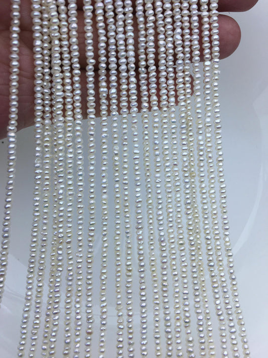 AA+ 2.5-3mm tiny white button pearls,full strand,Rondelle pearl Beads,white freshwater pearl,loose strands,SM2-2A-1