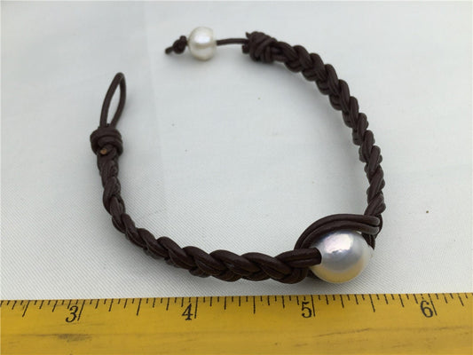 twisted leather baroque pearl bracelet, knotted freshwater pearl bracelet,12mm big pearl bracelet,Leather Pearls Bracelet,Le7-056