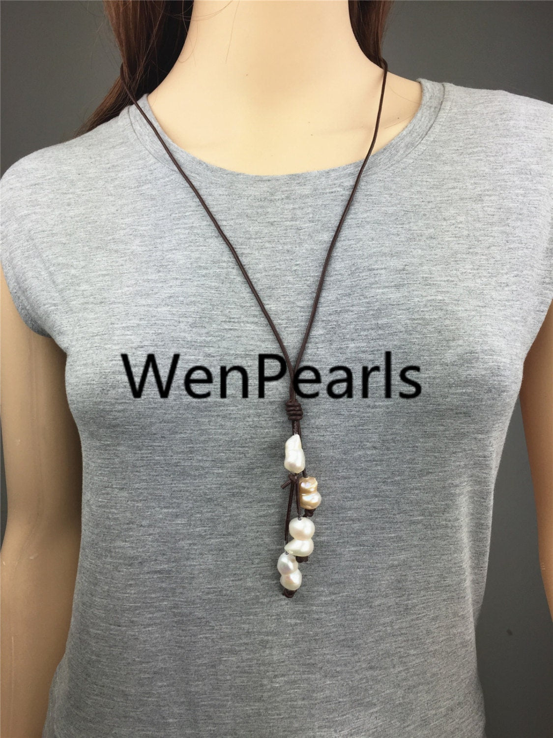 4 baroque pearls Drop leather necklace,Select leather color,Leather Pearl necklace, Leather baroque pearl necklace,wholesale,Le1-056