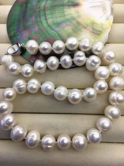 17'' AA+ 10.5-11.5mm big white potato freshwater Pearl necklace,genuine freshwater Pearl necklace,Natural Pearl Necklace,NPN1-095