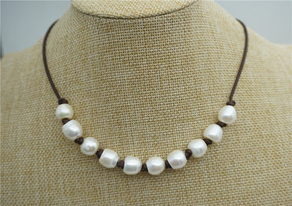Big rice pearl necklace,whitefreshwater pearl necklace,Leather Pearl Necklace, Pearl Leather Necklace,White Leather Pearl necklace,Le1-096
