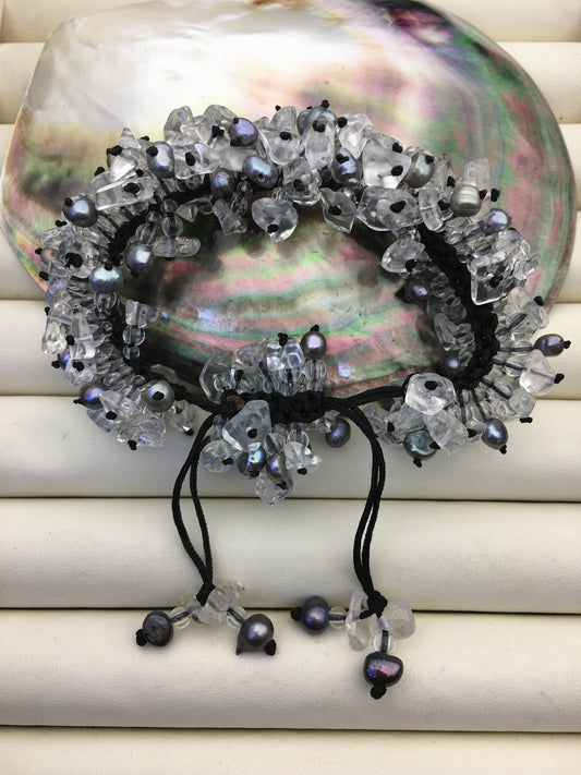 1pc handmade gray pearl and crystal thread bracelet,adjust length,pearl bracelet, knotted freshwater pearl bracelet,Pearls Bracelet,B8-T5