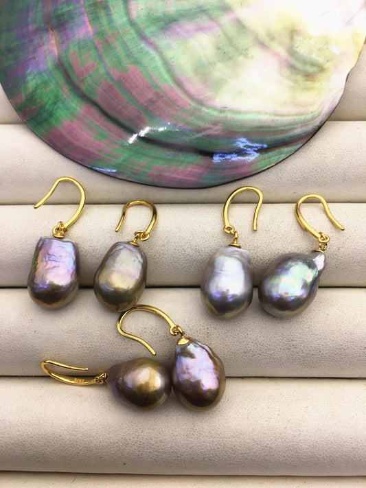 1 pair AAA 11-12mm gray drop edison pearl dangle earrings,S925 Sterling Sliver earrings,SE3-T9-8