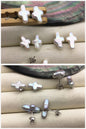 Rare!AAA 9x14mm white/gray cross Freshwater Pearl Stud Earrings,Stud Earrings for Women Girls,SE3-006