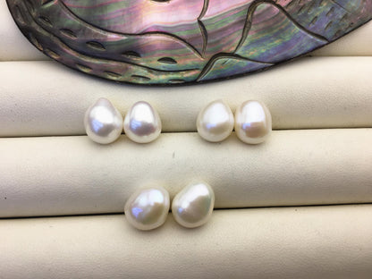 2 pairs AAA 10mm White Teardrop Nugget baroque loose pearl pairs for dangle earrings - Freshwater Pearls earrings - ZS-103-37-5