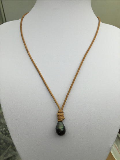 11-13mm Big Drop Tahitian Pearl Leather Necklace,Pearl Leather Necklace,Black Pearl,Black Leather Pearl necklace,Le11-031