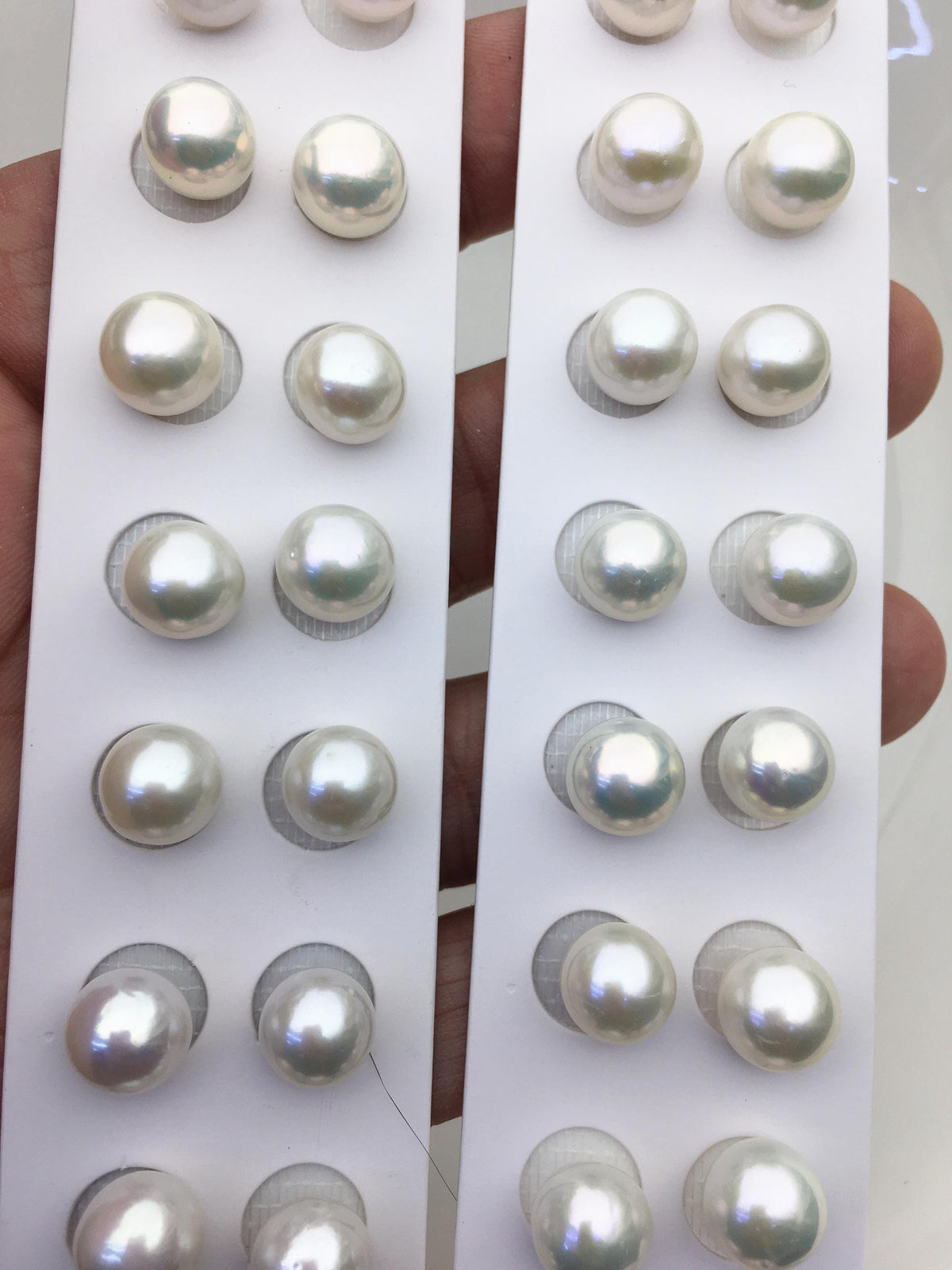 2 pairs AAA- 9-10mm white round freshwater pearls pair,half hole,RP9-3A-3