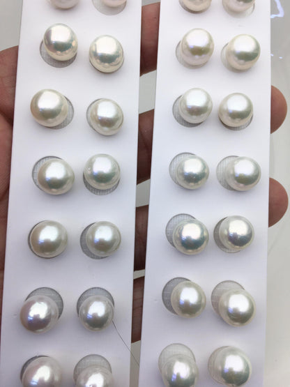 2 pairs AAA- 9-10mm white round freshwater pearls pair,half hole,RP9-3A-3