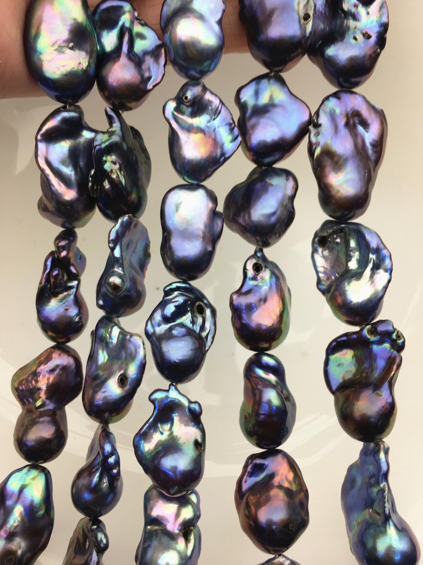 15.5'' AA 13-17mm Green Black Rainbow flame ball pearl,FL15-2A-5-42