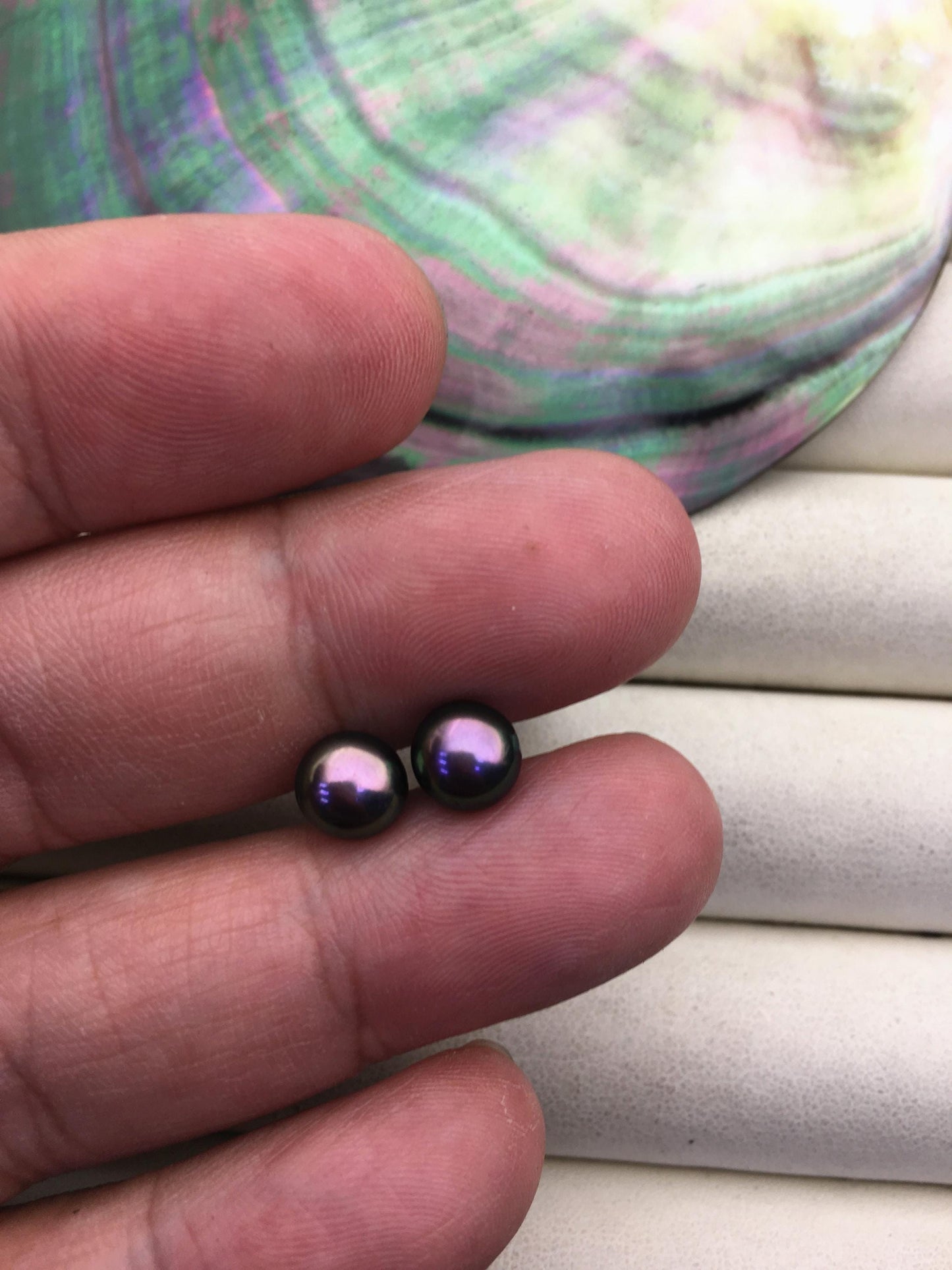 1 pair AAA 7-7.5mm peacock Pearl stud earrings,Sterling Silver,SE1-T10