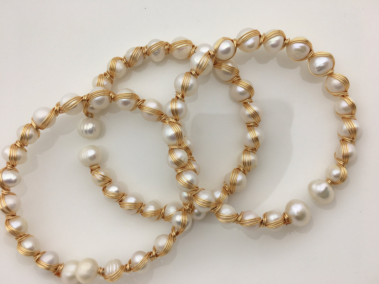 7'' AA+ white color potato freshwater pearl handmade bangle bracelet, B8-055-12