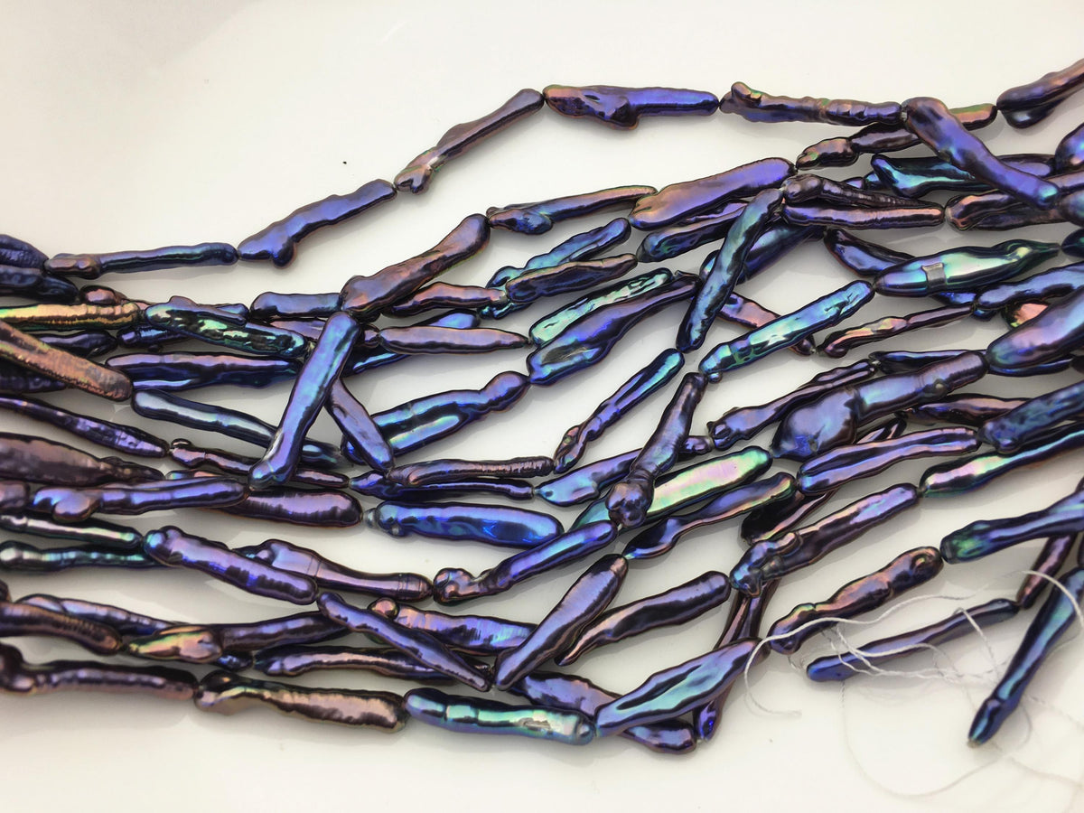 15.5'' AAA 4-6mm black blue rainbow Toothpick pearls,ZS-80-12