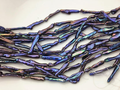 15.5'' AAA 4-6mm black blue rainbow Toothpick pearls,ZS-80-12