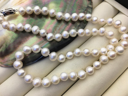 17.5 inches AA+ 6.5-7.3mm white near round potato freshwater Pearl necklace,genuine freshwater Pearl necklace, NPN1-062