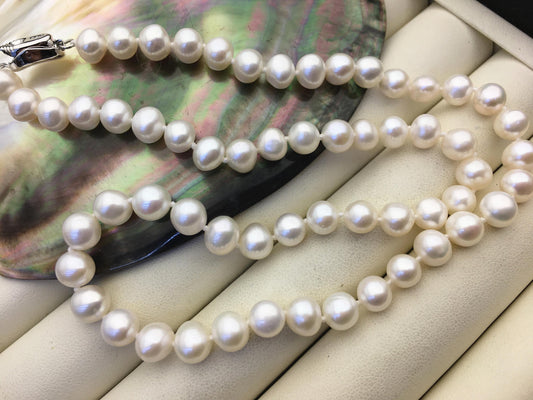 17.5 inches AA+ 6.5-7.3mm white near round potato freshwater Pearl necklace,genuine freshwater Pearl necklace, NPN1-062