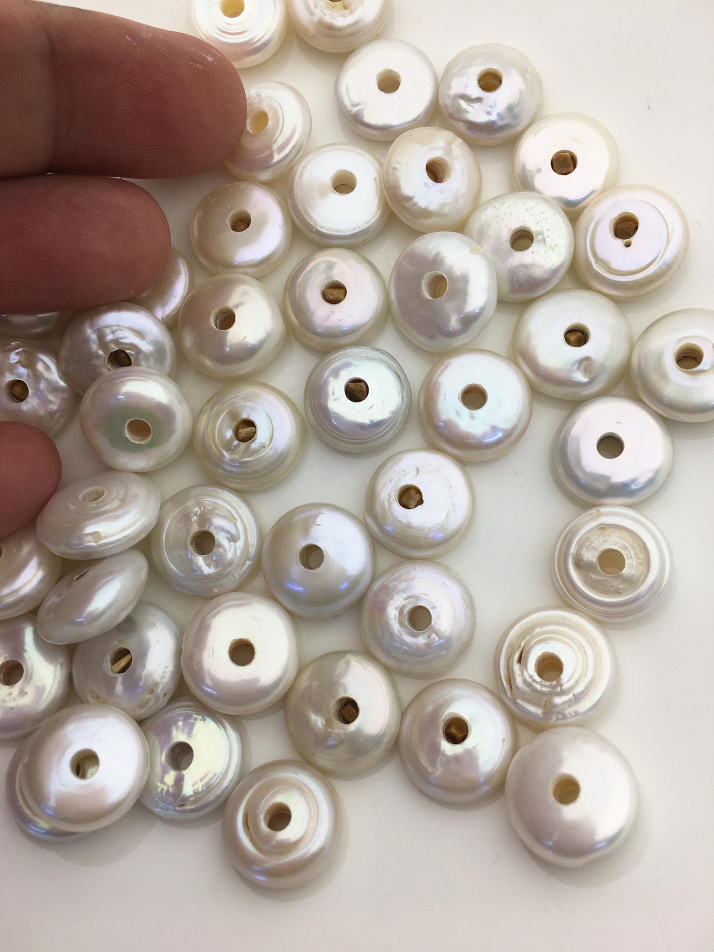 20pcs AA 14-16mm white coin freshwater pearls,3mm large hole,COIN12-T8