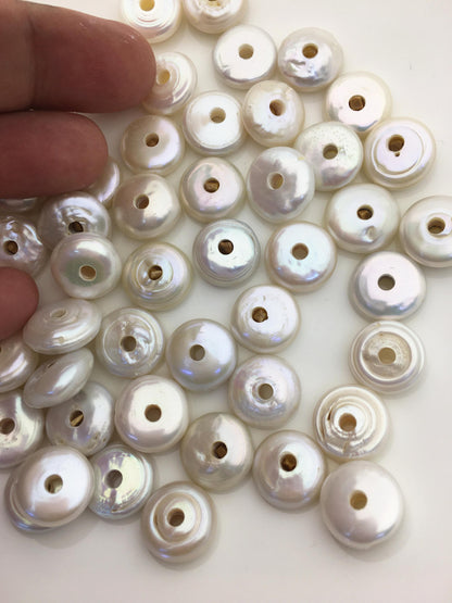 20pcs AA 14-16mm white coin freshwater pearls,3mm large hole,COIN12-T8