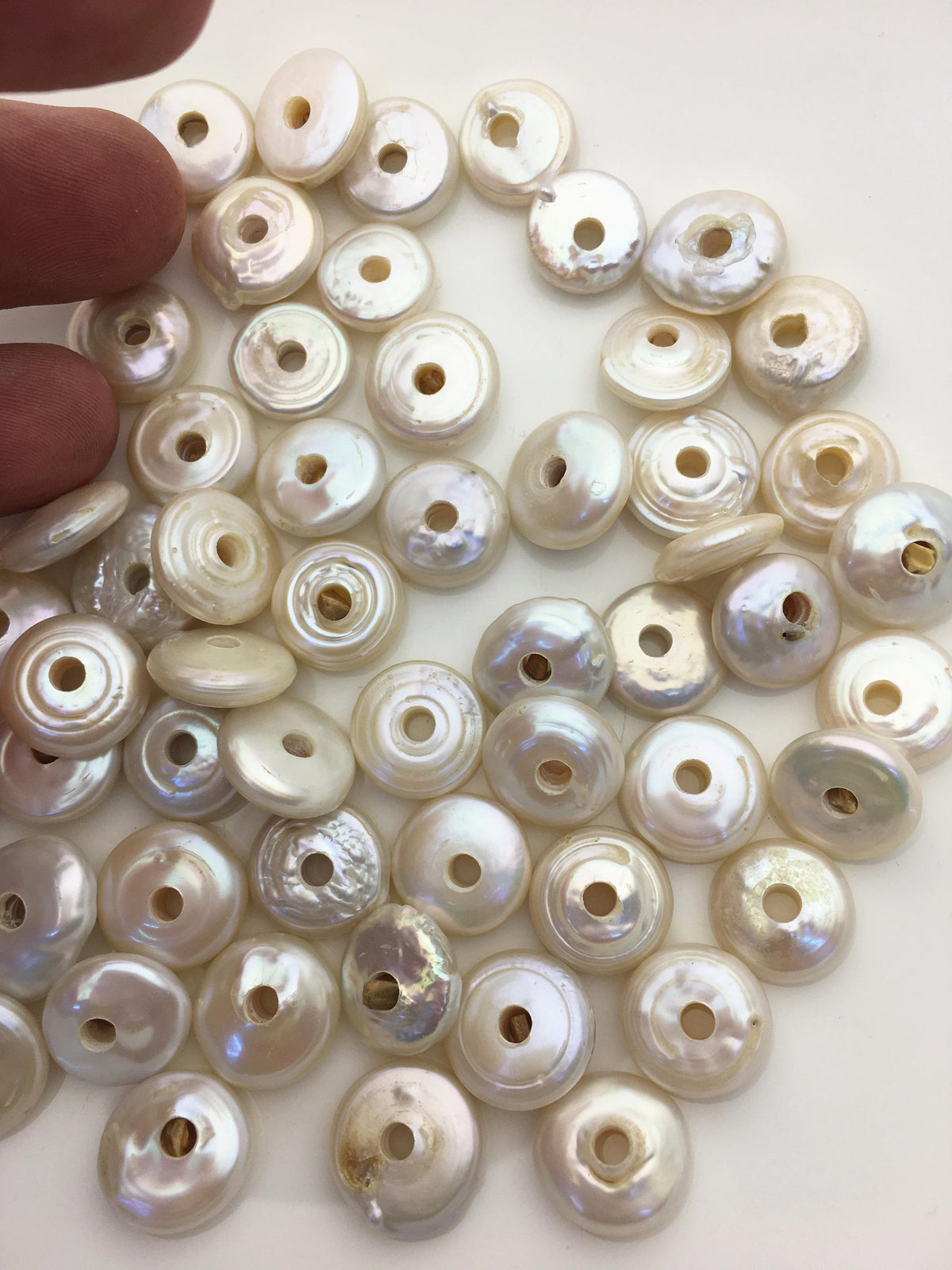 20pcs AA 12-14mm white coin freshwater pearls,3mm large hole,COIN12-T11