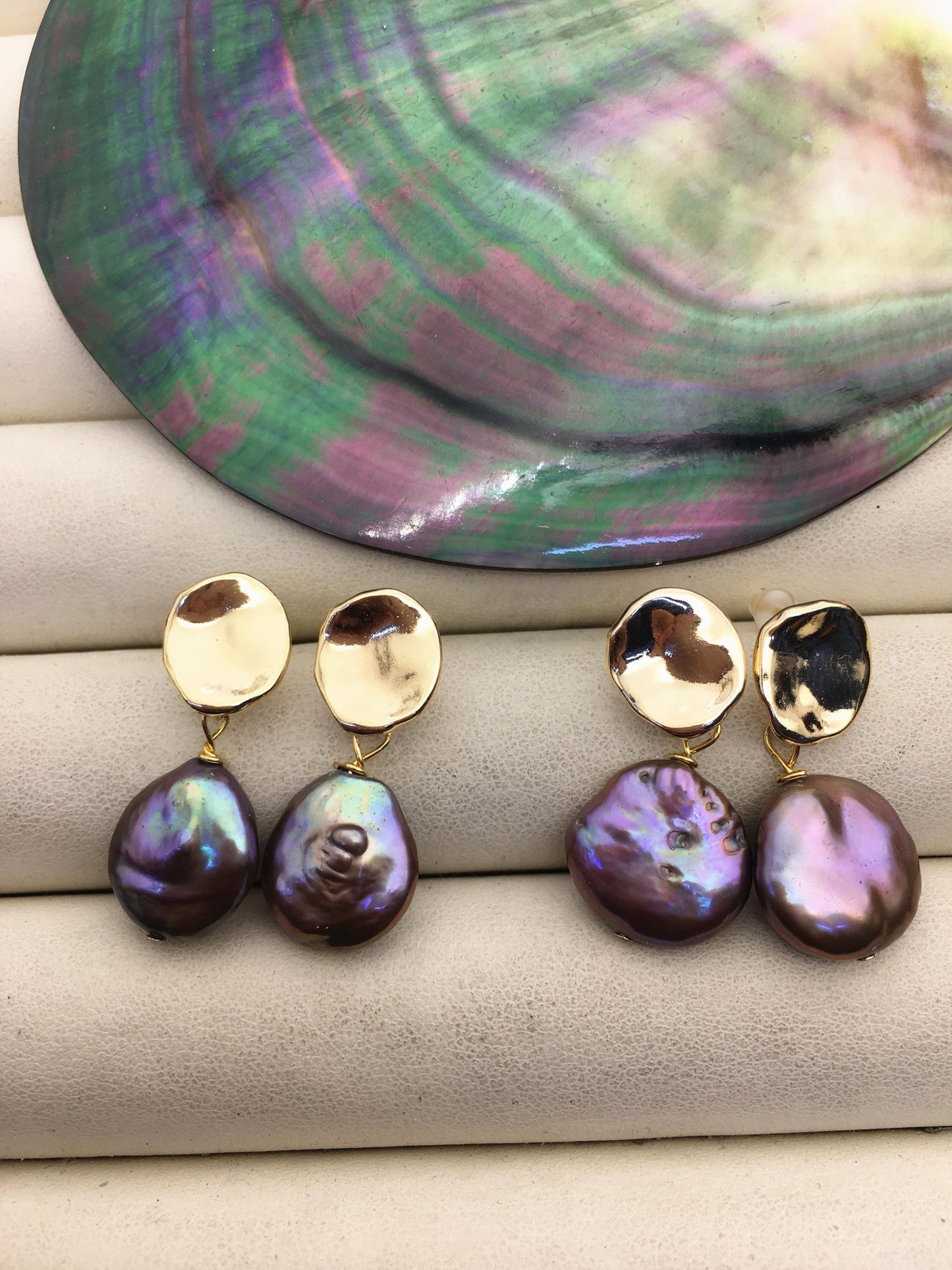 1 pair AA+ Natural Drop Coin freshwater pearl stud earrings,wedding pearl earrings,SE3-131-2