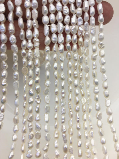 3 strands AA 4-4.5mm Tiny white nugget freshwater pearls,irregular nugget freshwater pearl strand,cheap price,pearl factory china,LM4-2A-2