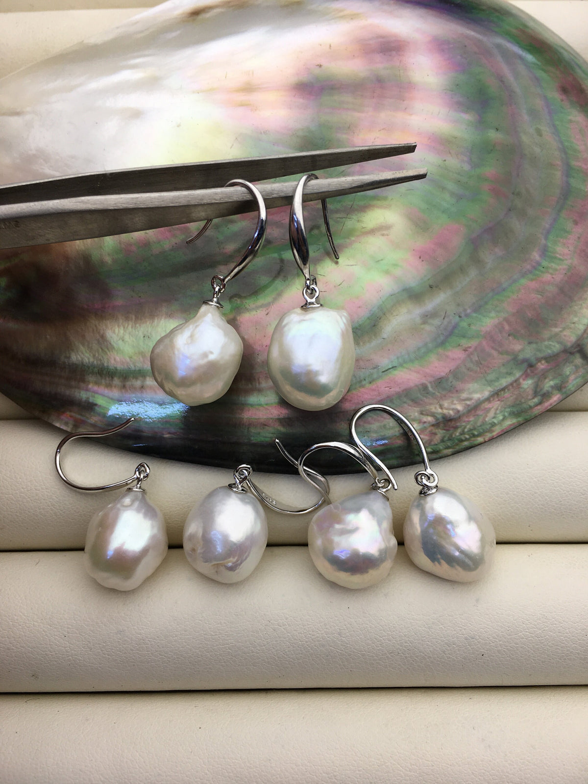 1 pair AA+ 12-14mm white baroque drop edison pearl dangle earrings,S925 Sterling Sliver earrings,wedding pearl earrings,SE3-T9-21