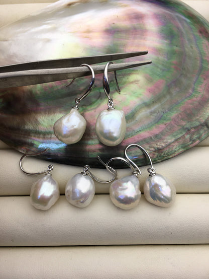 1 pair AA+ 12-14mm white baroque drop edison pearl dangle earrings,S925 Sterling Sliver earrings,wedding pearl earrings,SE3-T9-21
