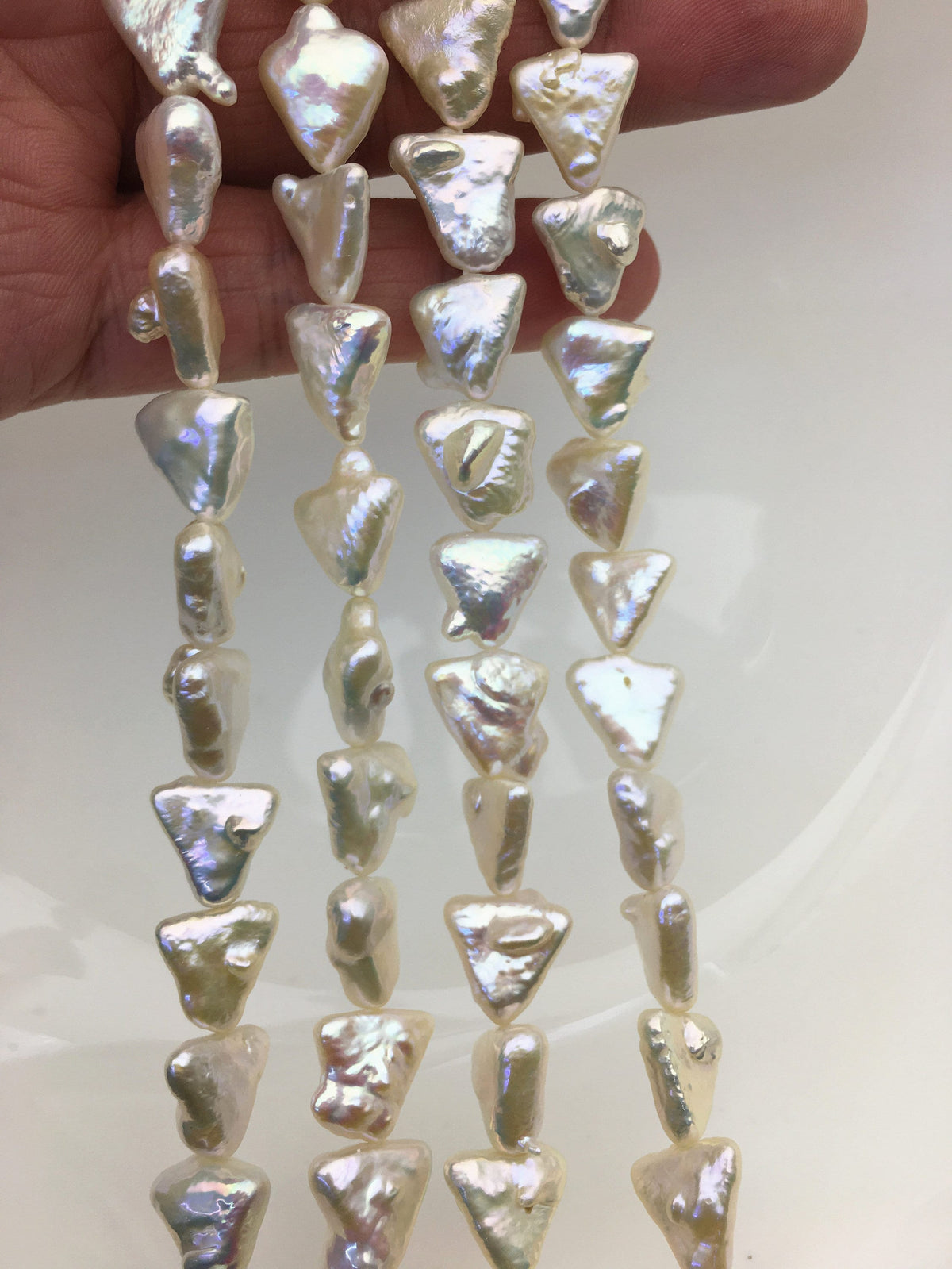 AA+ 11-12mm White Thick Triangle Shape Freshwater Pearl,ZS-103-9