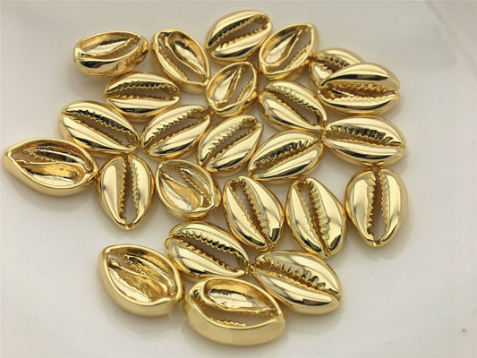 10pcs 11x16.5mm Gold Cowrie Shell Beads,Brass plated 14k gold,ACC-O-001