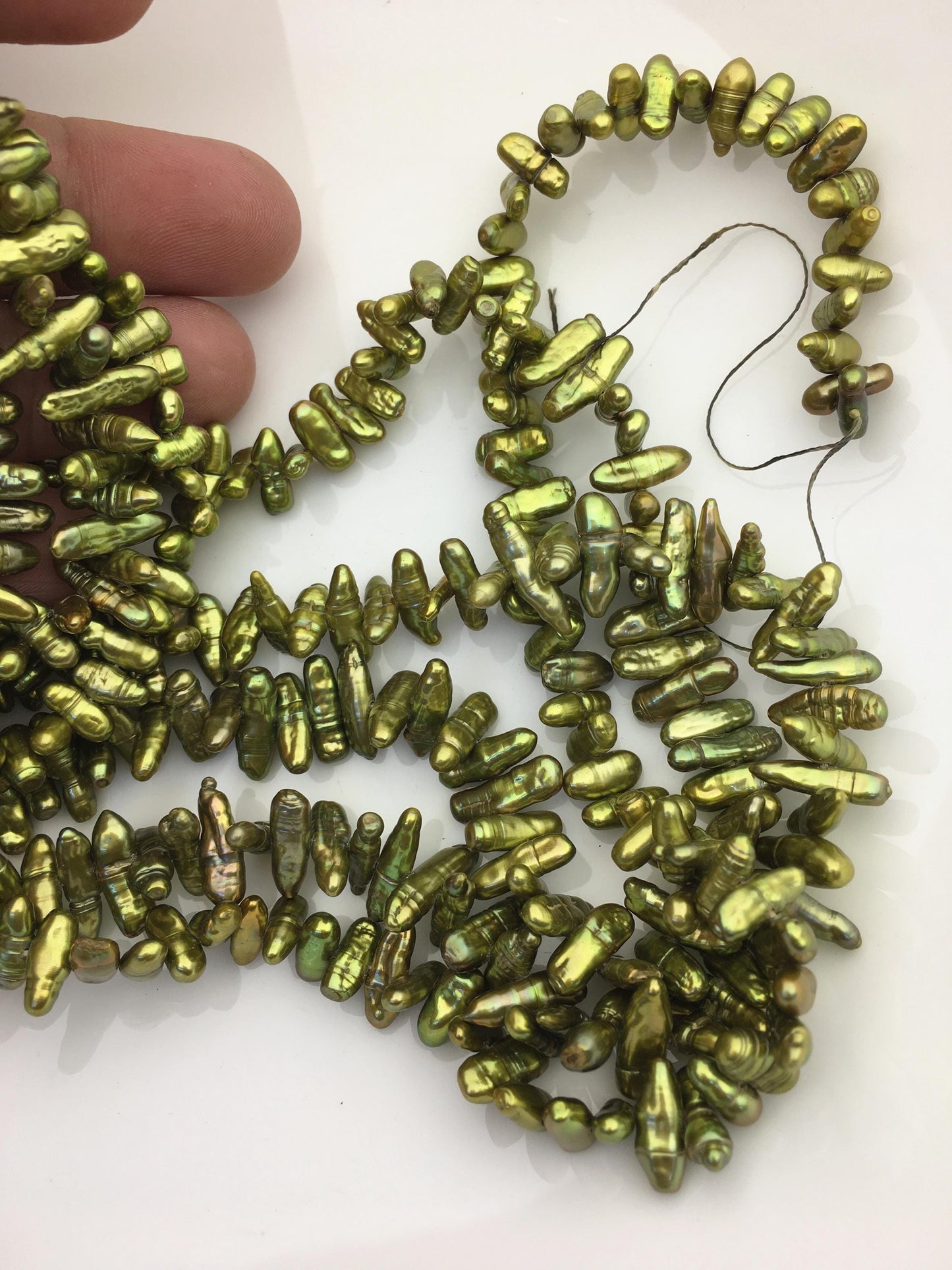 AA+ 4-5mm green Biwa Pearl Necklace,Genuine Fresh Water Pearl,Wedding Necklace,Mothers Day,ZS-80-10-28