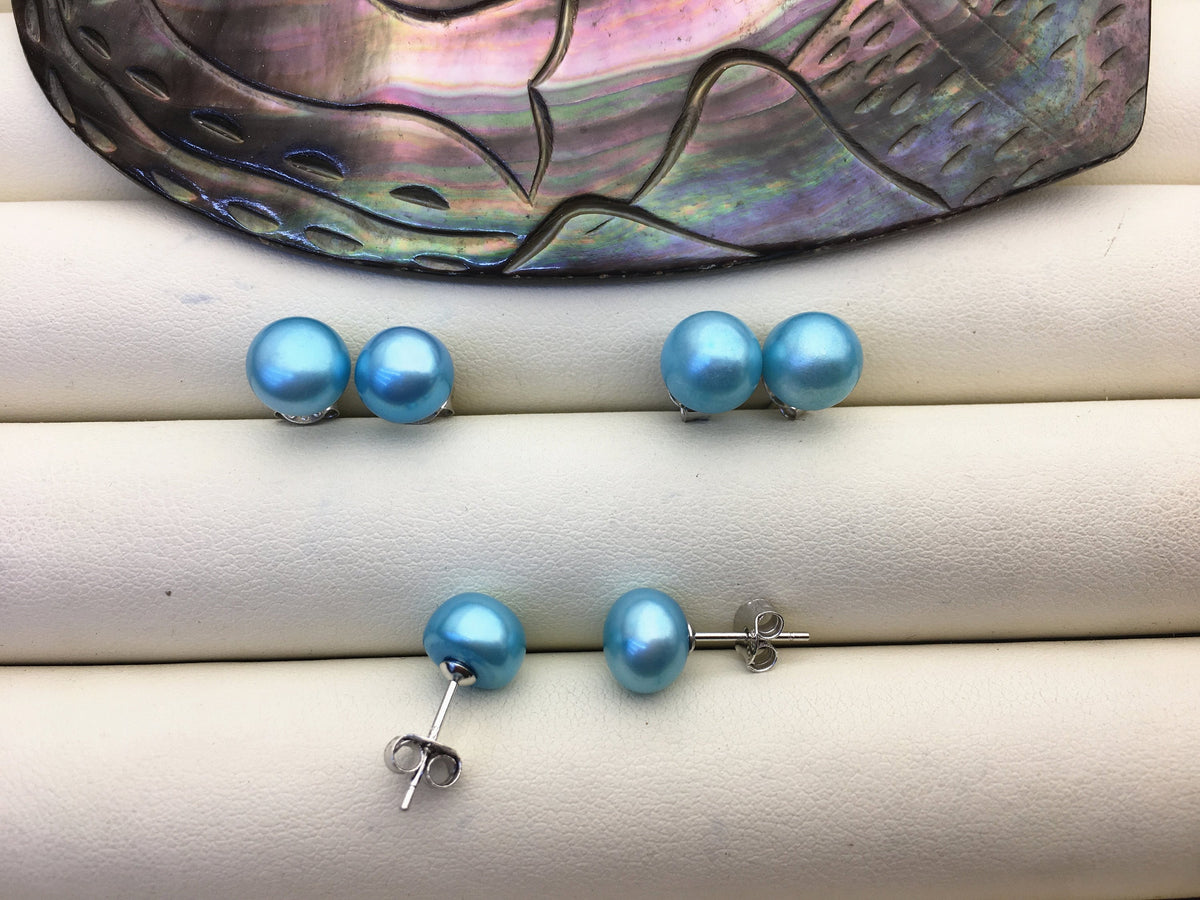 AAA 8-8.5mm light Blue Pearl earring, turquoise Pearl earrings,pearl stud earrings,SE1-T30