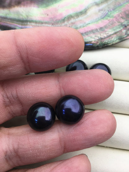 AAA 12-13mm big black blue pearl stud earrings,Sterling Silver,SE1-072