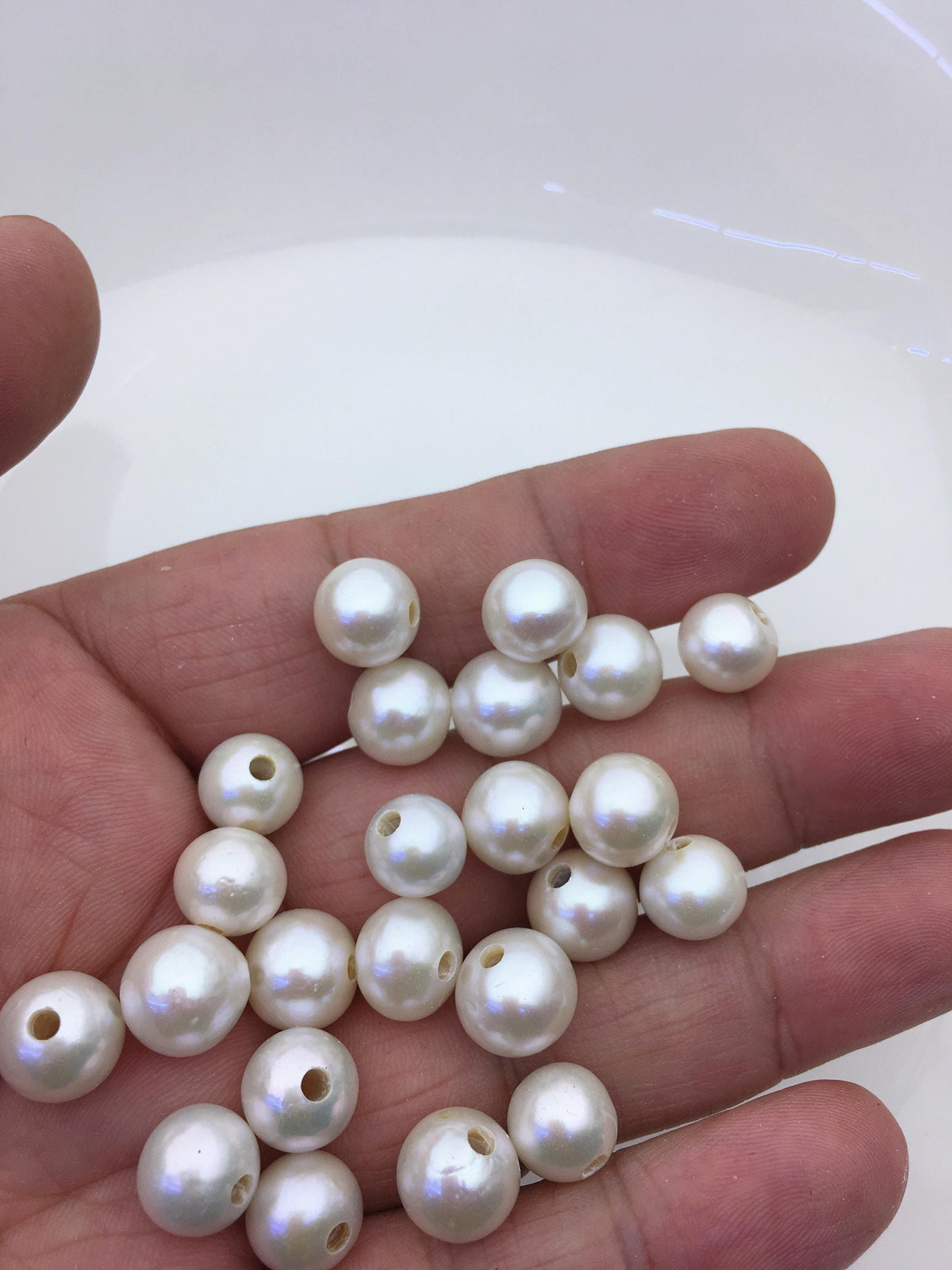 25pcs AAA- 9-11mm White Near Round edison freshwater pearl,2.2mm large hole,ED10-T1