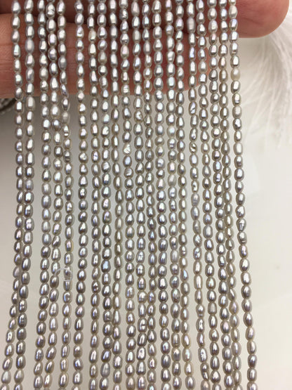 AAA 2-2.2x3-4mm gray rice pearls,genuine pearl,Cultured pearl,diy pearl beads,LR2-3A-28