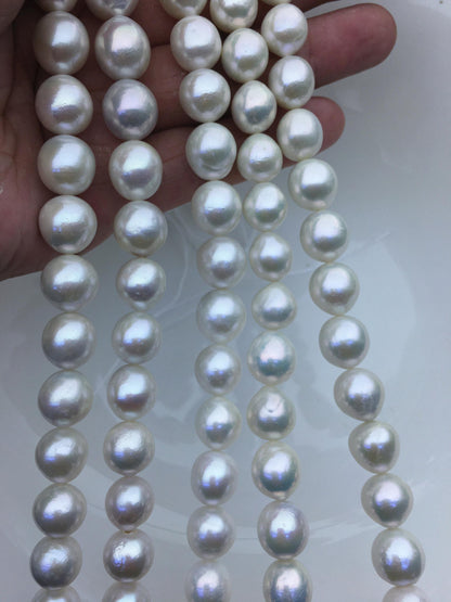 AA+ 11-13mm white oval near round freshwater pearls,loose pearl beads,round pearl string,pearl necklace DIY jewelry material,RP12-2A-6