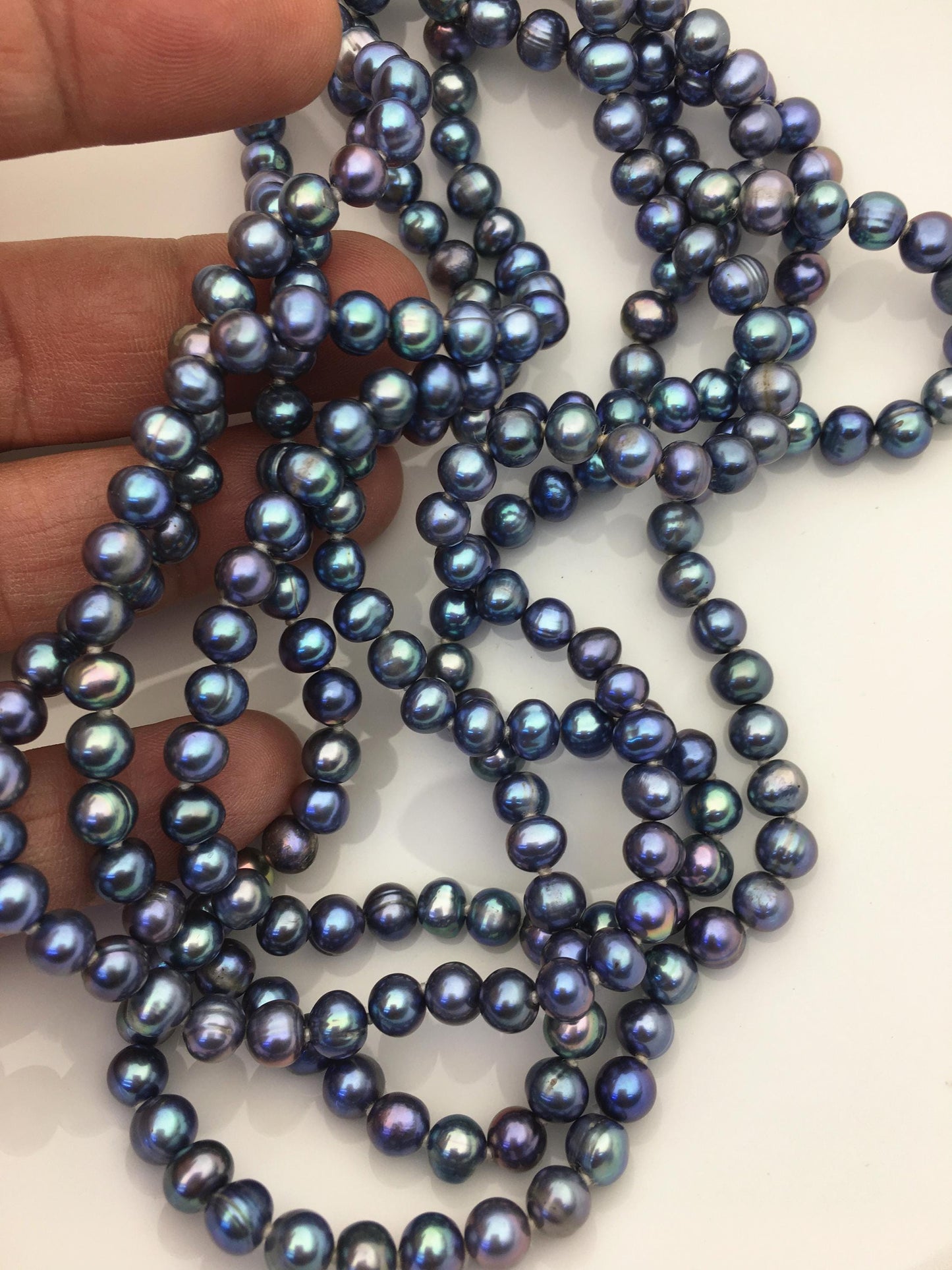 65'' AA+ 6mm near round black blue pearl Necklace,Pearl necklace,NPN1-094