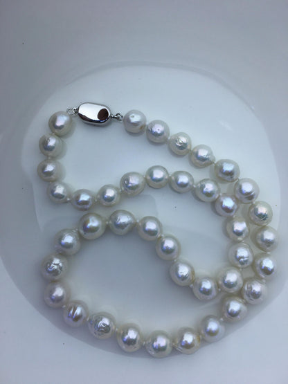 17.5'' AA+ 9-11mm white baroque near round edison freshwater Pearl necklace,genuine Natural Pearl Necklace,NPN1-T30-3