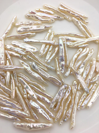 20pcs AAA 4-6mm white Toothpick Freshwater Pearls, top two-eight drill hole,ZS-80-4
