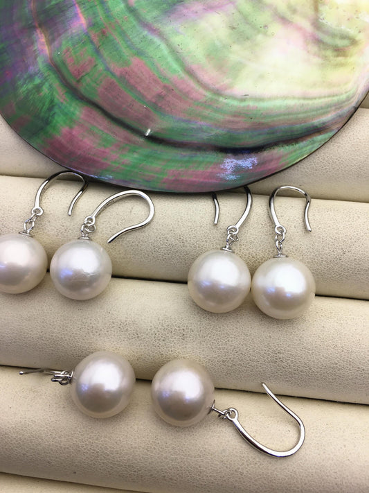 1 pair AA+ 12-13mm White Round edison pearl dangle earrings,S925 Sterling Sliver earrings,SE3-T9-31