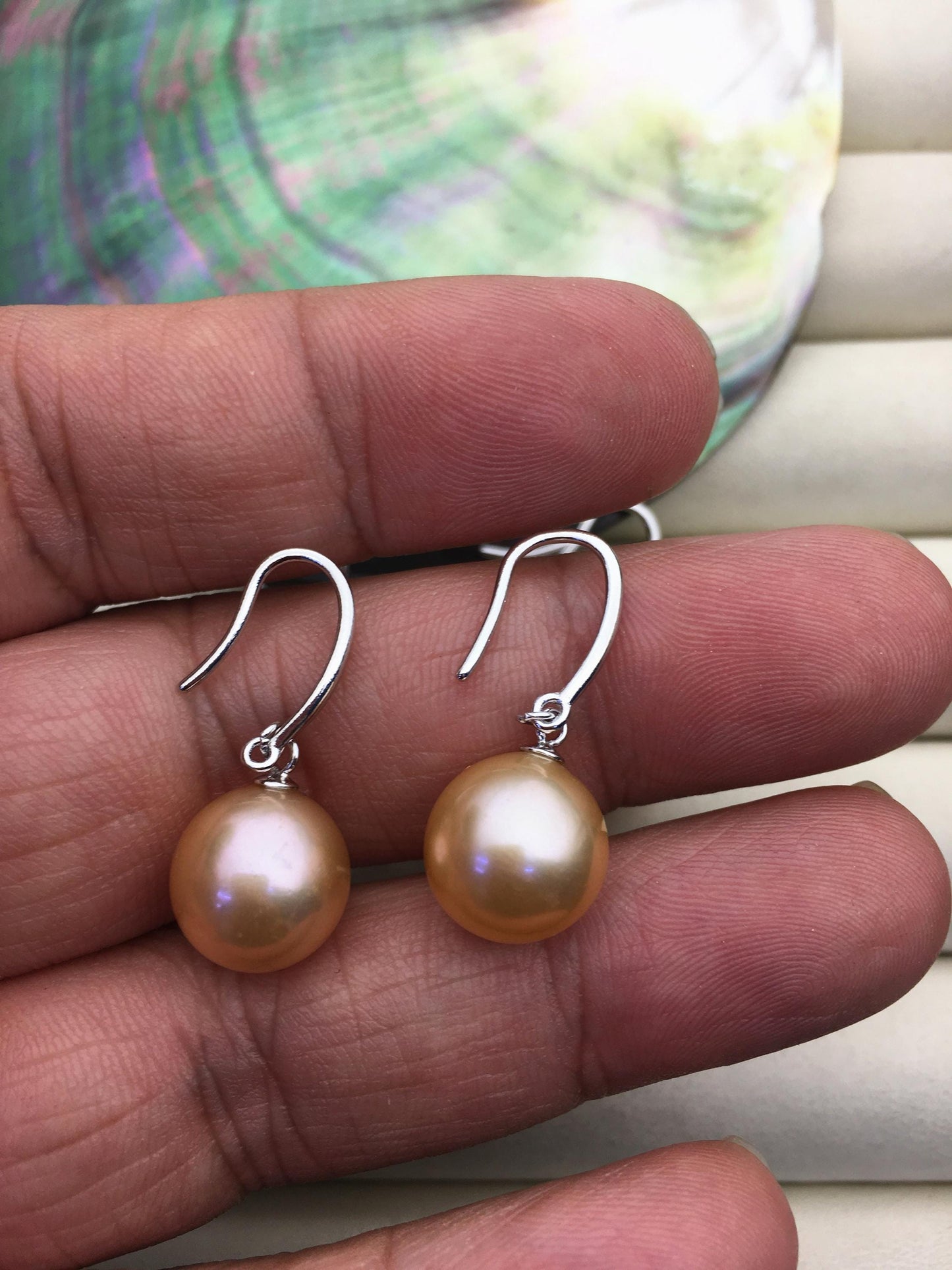 AAA 10-11mm natural orange round edison pearl dangle earrings,SE3-T9-69