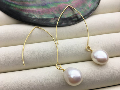Big Hoop 11mm White nugget pearl dangle earrings,wedding pearl earrings,SE3-131-40