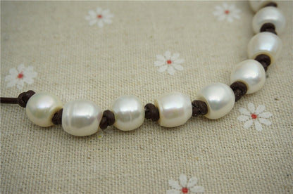 Big rice pearl necklace,whitefreshwater pearl necklace,Leather Pearl Necklace, Pearl Leather Necklace,White Leather Pearl necklace,Le1-096