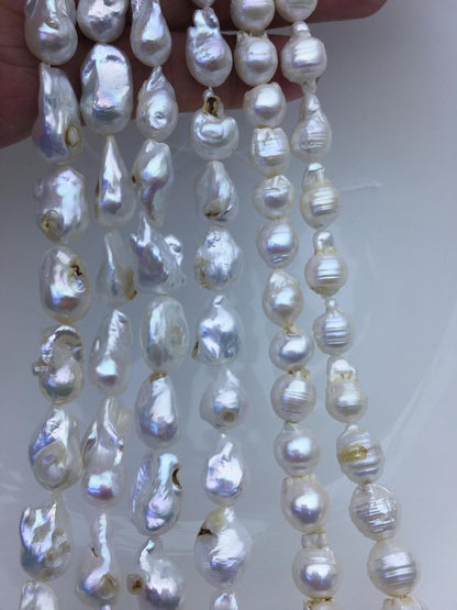 6 strands 15.5'' A- 8-11mm white flame ball pearl,FL15-2A-5-88