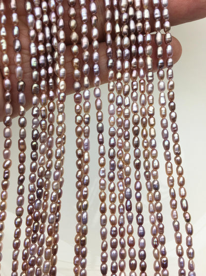 AAA 3-3.5x3.5-6mm purple rainbow long rice pearls,full strand,oval loose pearl beads,diy pearl,ultured pearl,diy pearl beads,LR3-3A-36