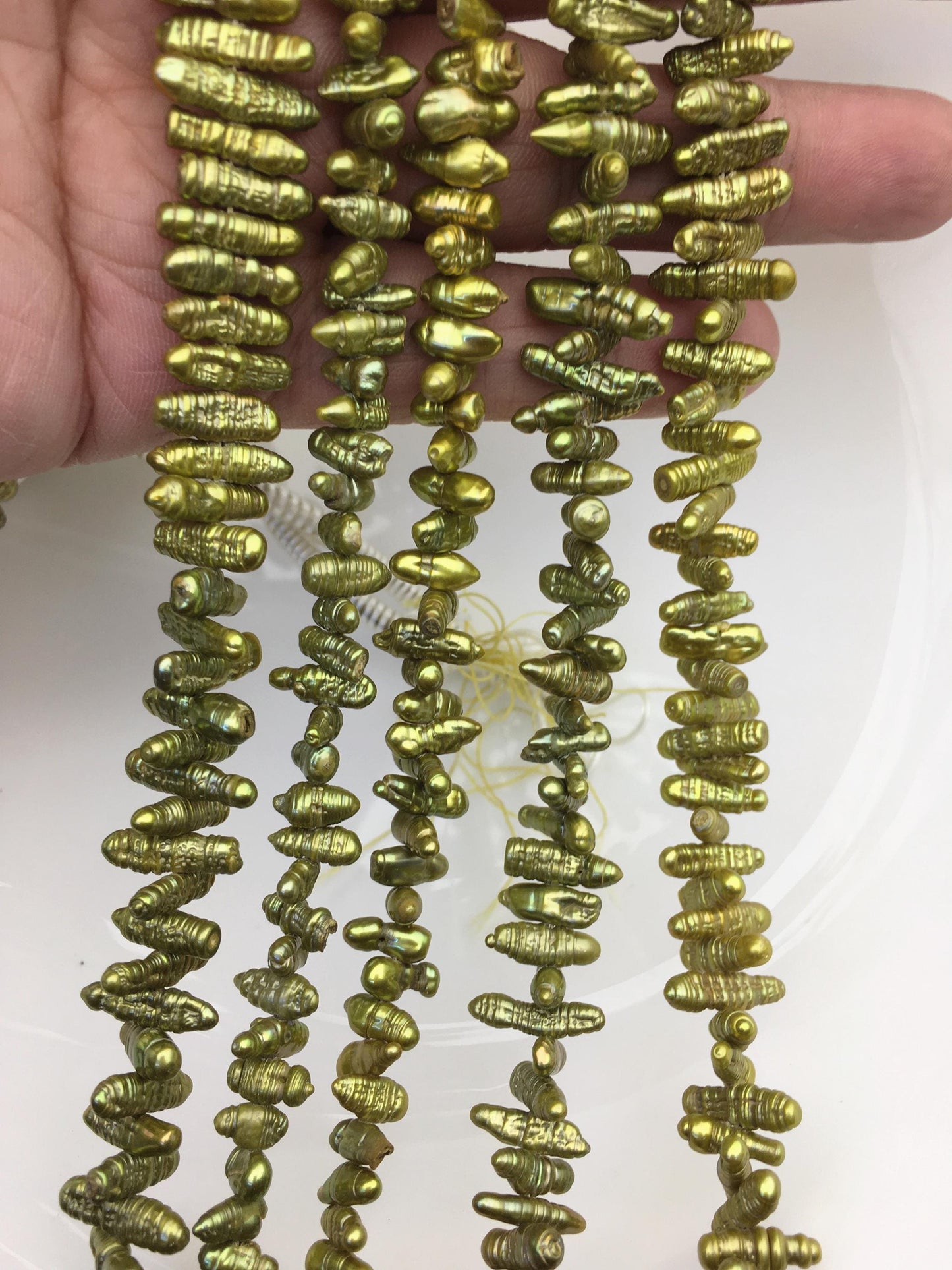 AA 4-5mm green Biwa Pearl Necklace,Genuine Fresh Water Pearl,Wedding Necklace,Mothers Day,ZS-80-10-45