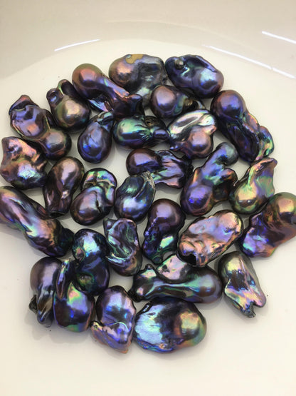 20pcs A 14-18mm black blue baroque Flame ball Pearl - one side good - no hole,FL15-T4-28
